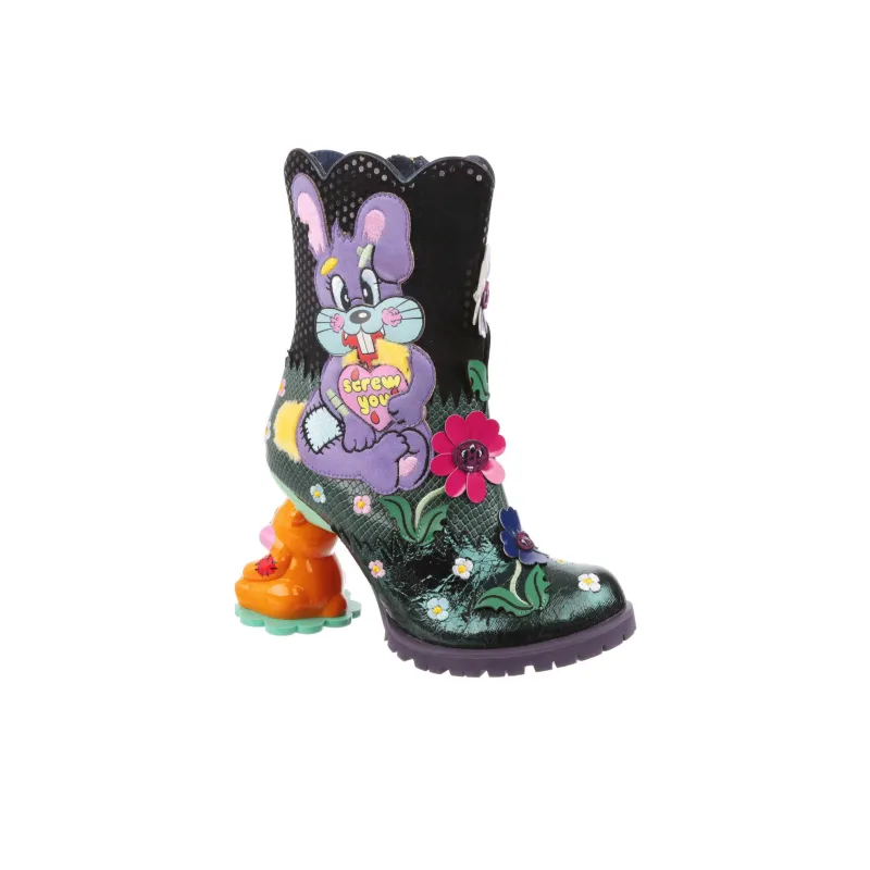 IRREGULAR CHOICE Bad Bunny Ankle Boots 9.5cm Women's Black Green-2
