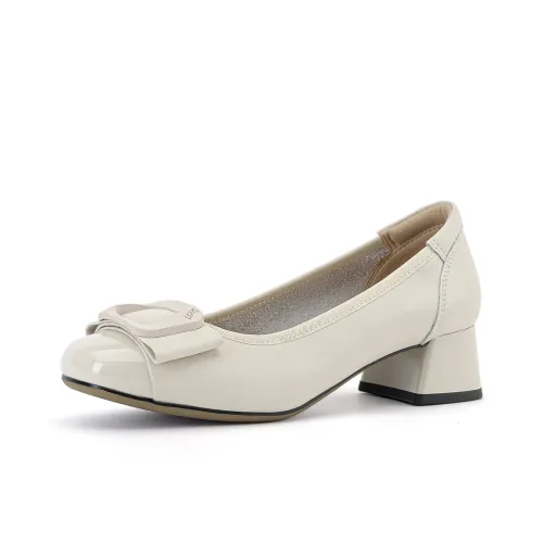 GEMEIQ Chunky Heel High Heels 4CM Women's Ecru