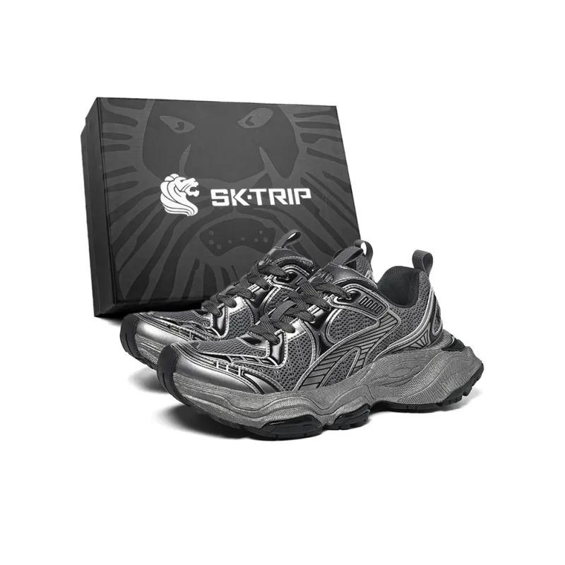 SK.TRIP Cushioned Wear-Resistant Supportive Lightweight Height Increasing Low-Top Running Shoes Unisex Titanium Gray-39