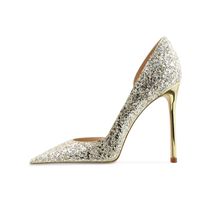 Ganxiaojie Slim Heel High Heels Women's Champagne Gold-5