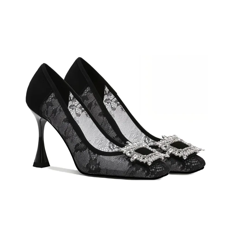 Princess & Isabel Flared Heel High Heels 8.5cm Women's Black-1