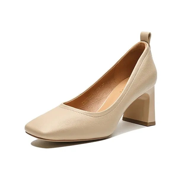 【dme】 Chunky Heel High Heels Women's Apricot-0