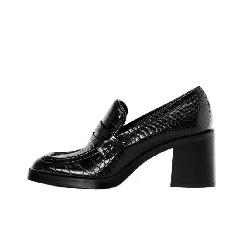 ZARA Chunky Heel High Heels 8cm Women's Black-0