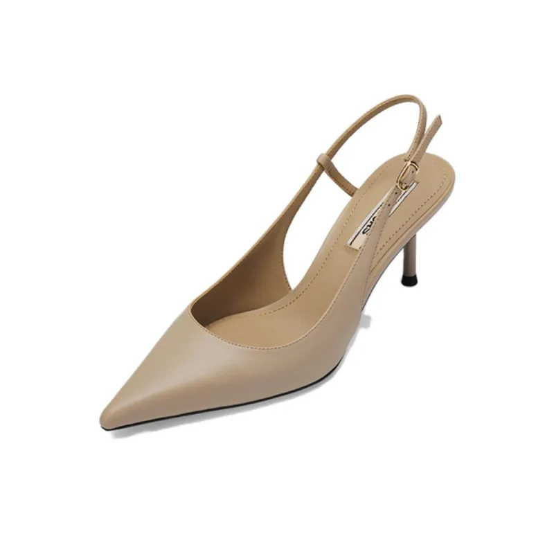 73Hours 45-Degree Elegant Slim Heel High Heels 8cm Women's Black/Gray/Apricot-11