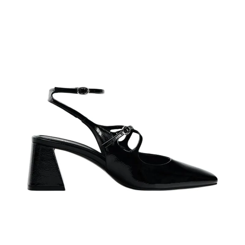 ZARA Chunky Heel High Heels 7cm Women's Black-1
