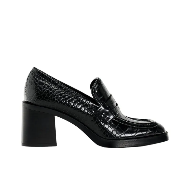 ZARA Chunky Heel High Heels 8cm Women's Black-1