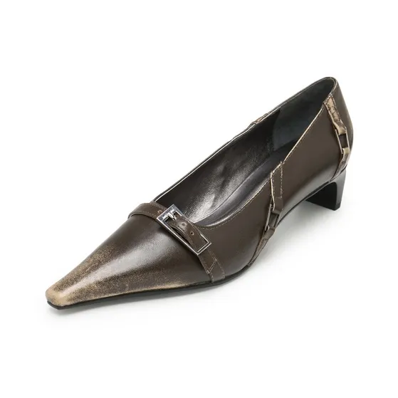 Lost In Echo Fashion Pointed Toe Low Vamp High Heels Unlined Shoes Leather Shoes-15