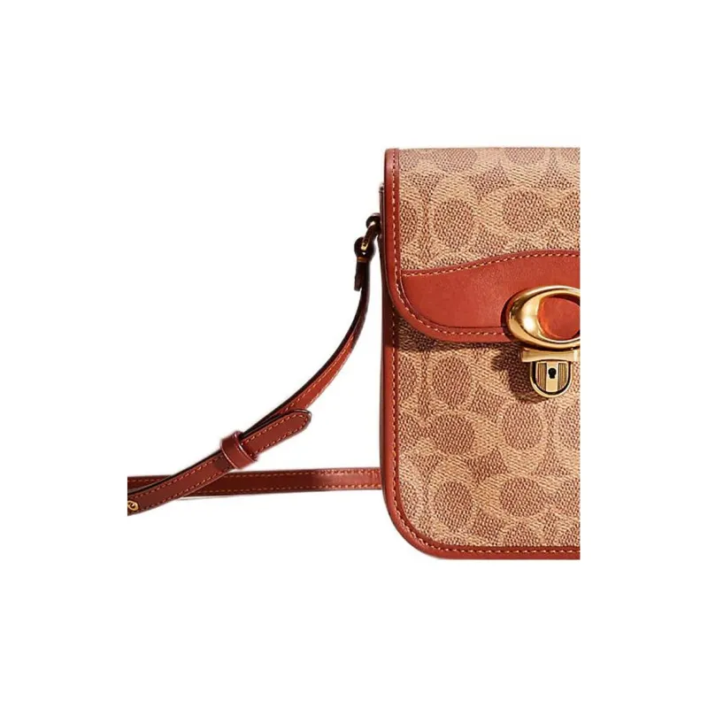 COACH Studio Coated Canvas With Calfskin Cell Phone Pouch Shoulder Bag Crossbody Bag Mini Women's Brown-2