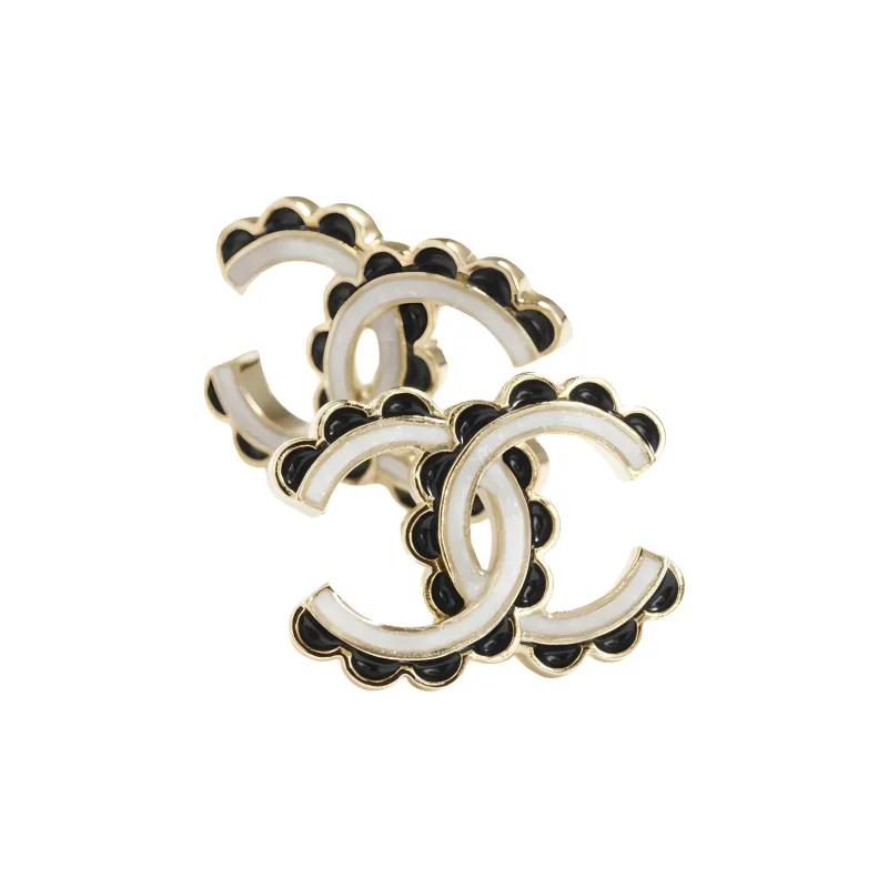CHANEL Metal Cross Stud Earrings Women's Black/White-1