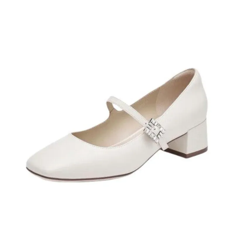 Staccato Mother Of Pearl Sugar Cube Chunky Heel Shiny High Heels 4.5cm Women's-11