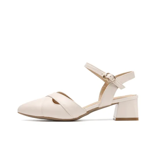 Spider King Block Heel High Heels Women's Beige