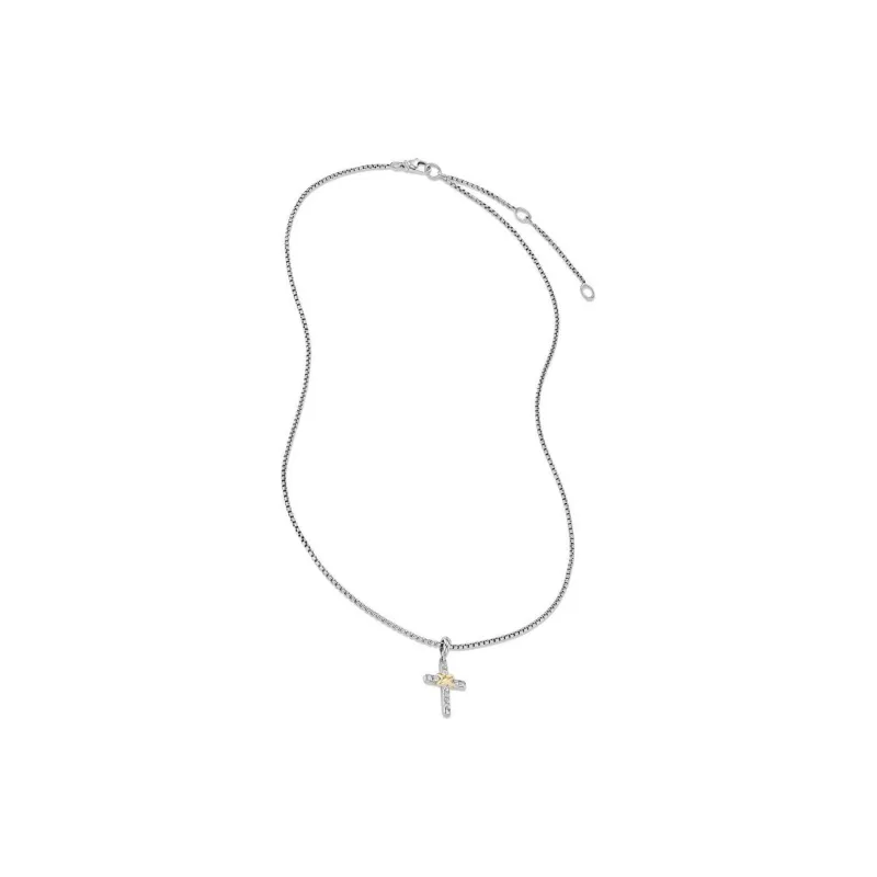 David Yurman Sterling Silver Petite Cross Diamond Necklace 20.8mm-1