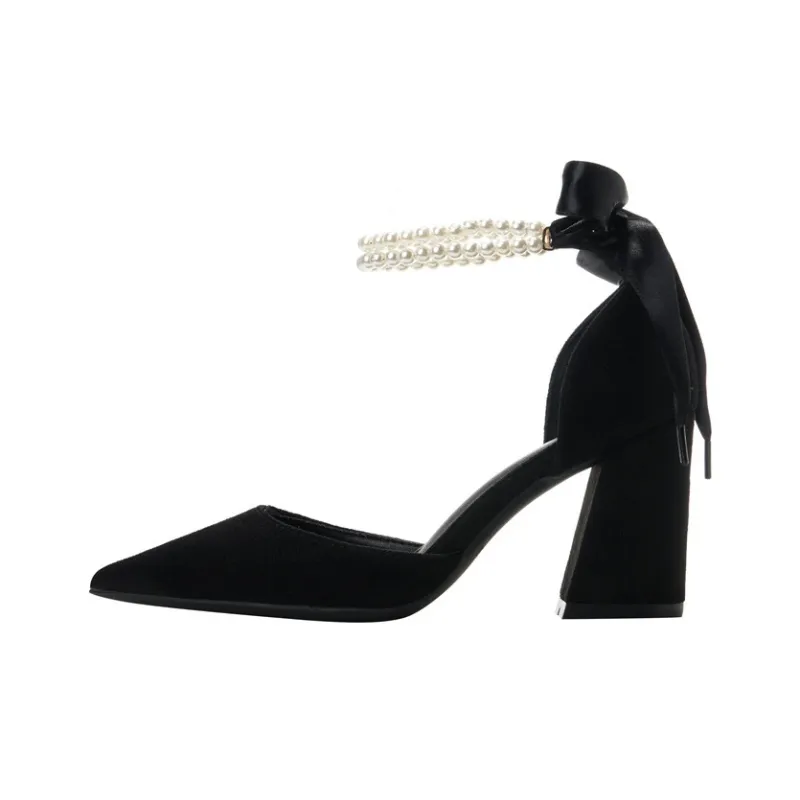 HKCP Chunky Heel High Heels 8cm Women's Black-1