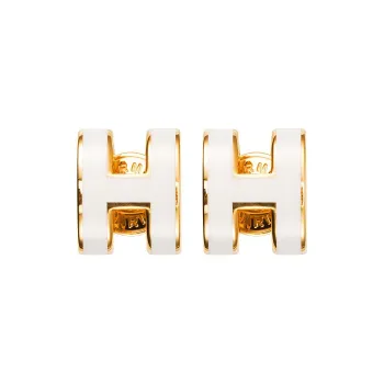 HERMES Gold Plated Stud Earrings Women's White With Gold