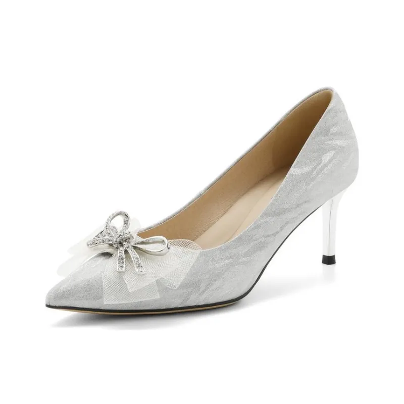 BELLE Slim Heel High Heels 6.5cm Women's Silver-2
