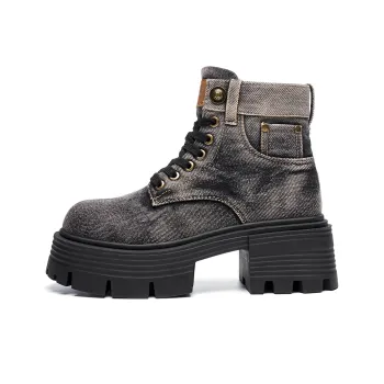 EBLAN Short Martin Boot Women's Black Gray Color