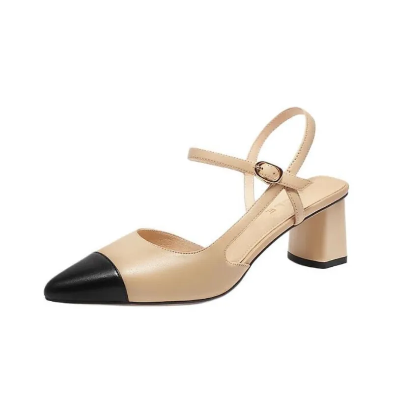 BELLE Chunky Heel High Heels 5cm Women's Apricot-2