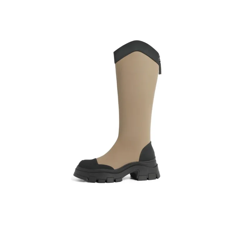 BELLE Knee-high Boots 6cm Women's Green Apricot Black-4