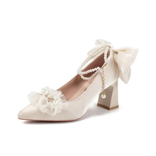 Xingdiman Chunky Heel High Heels Women's Ecru Gift Box Set