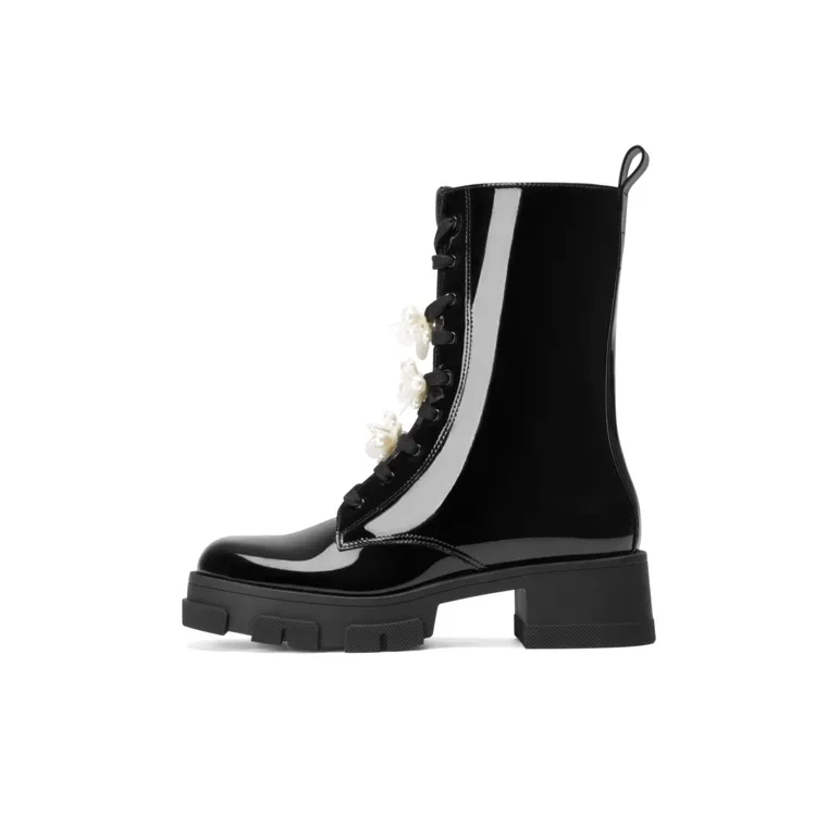 CHARLES&KEITH Martin Boots Women's Black/Flesh-0