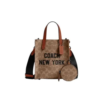 COACH Relay Artificial Leather Tote Bag Shopping Bag Shoulder Bag Crossbody Bag Handbag Small Size Unisex Brown Yellow