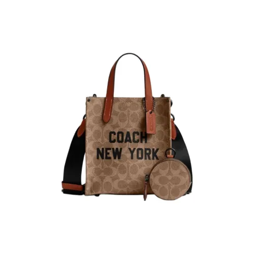 COACH Relay Artificial Leather Tote Bag Shopping Bag Shoulder Bag Crossbody Bag Handbag Small Size Unisex Brown Yellow