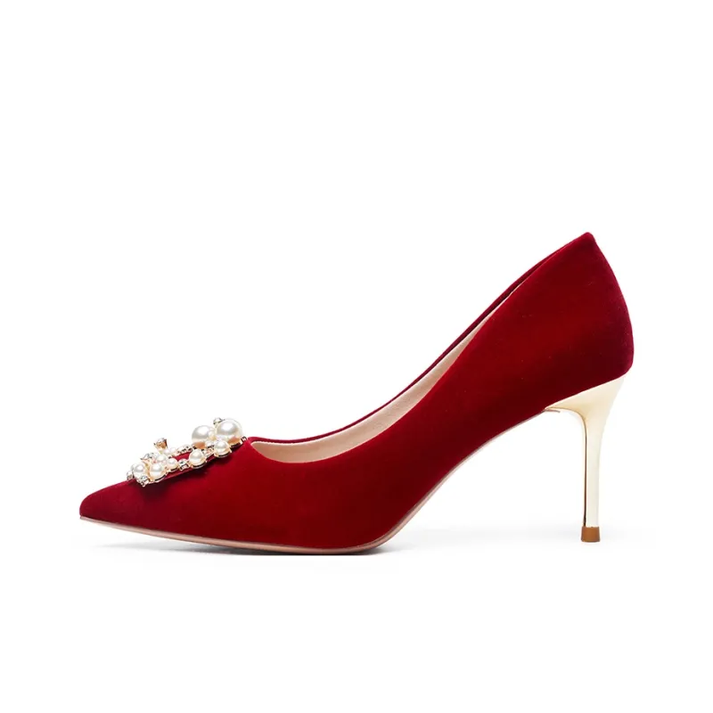 AOKANG Slim Heel High Heels Red-0
