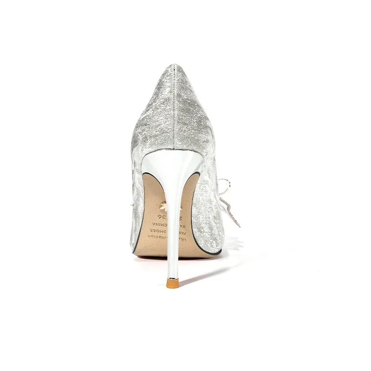 Lily Wei Heart Fluttering Slim Heel High Heels Women's Silver-3