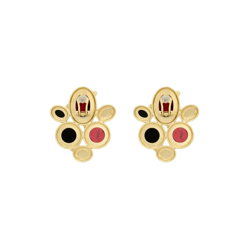 SAINT LAURENT Metal Faux Crystal Gemstone Brass Resin Earrings Women's Multicolor-1