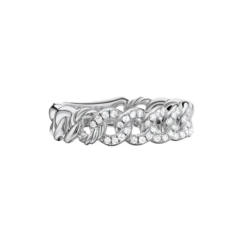 David Yurman Sterling Silver Belmont Curb Link Diamond Ring 5mm-3