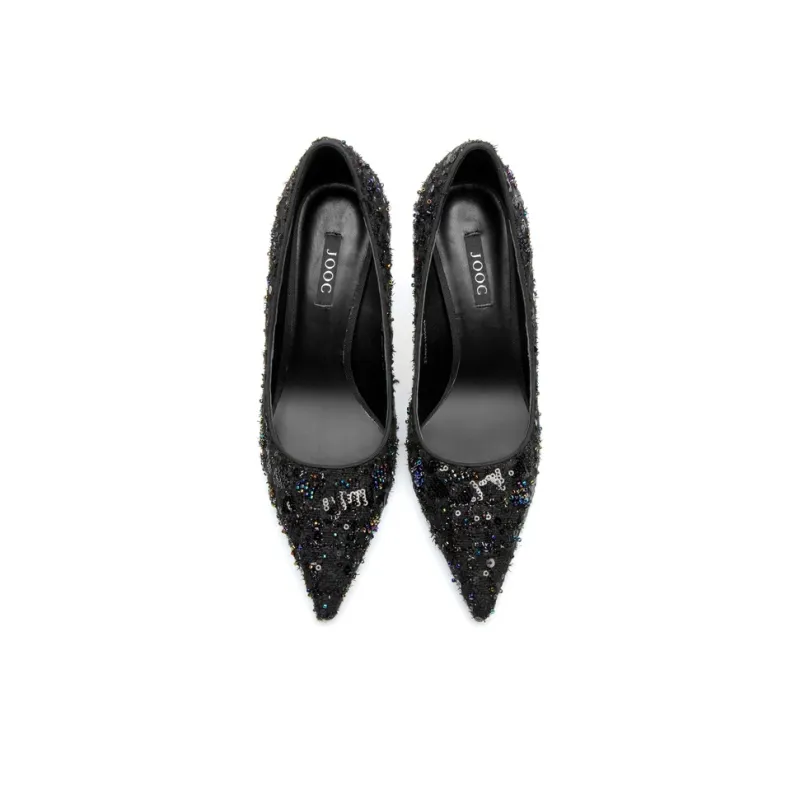 JOOC Slim Heel High Heels Women's Iridescent Black-2