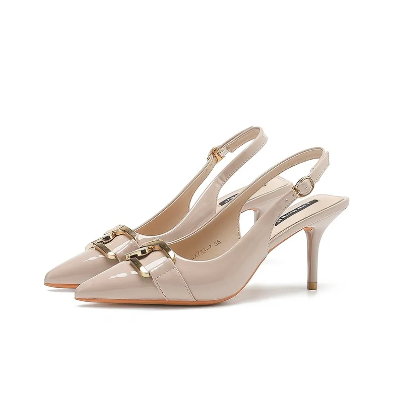 Zubumei Slim Heel High Heels 7cm Women's Khaki-1