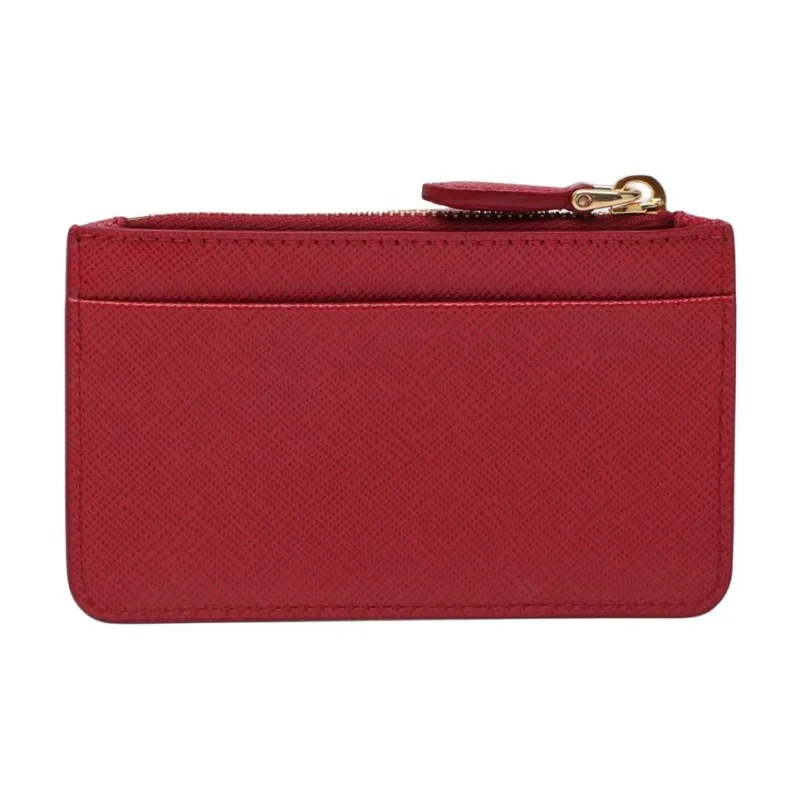 PRADA Cross Grain Smooth Leather Card Holder Women's Red-1