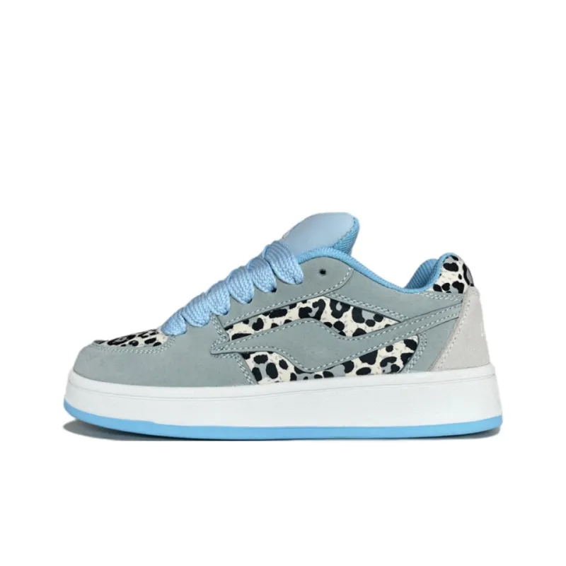 ABCYLM Slip Resistant Cushioning With Impact Resistance Low Top Skateboard Shoes Women's Leopard Print Blue-0