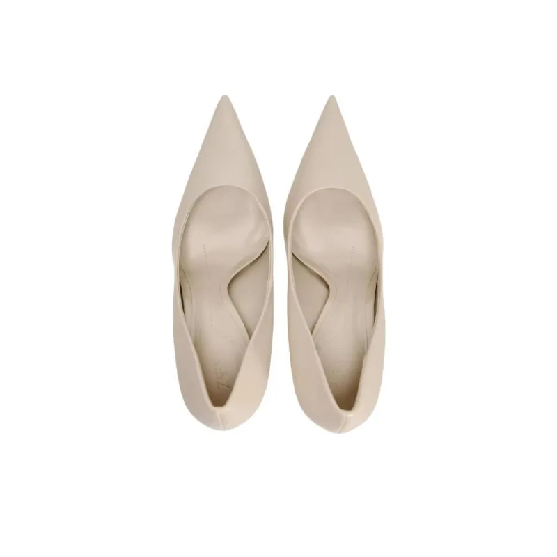 ZARA Slim Heel High Heels 9.5cm Women's Light Beige Yellow-3