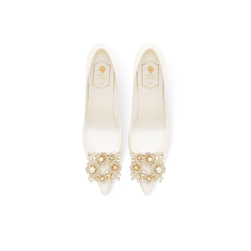 ROSE CASTLE Slim Heel High Heels Women's White-3