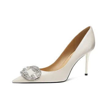 Zubumei Slim Heel High Heels Women's Ecru