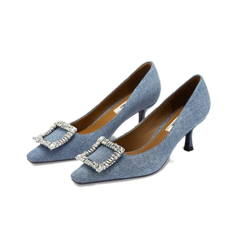 73Hours Elegant Fun Slim Heel High Heels 6.5cm Women's Blue-2