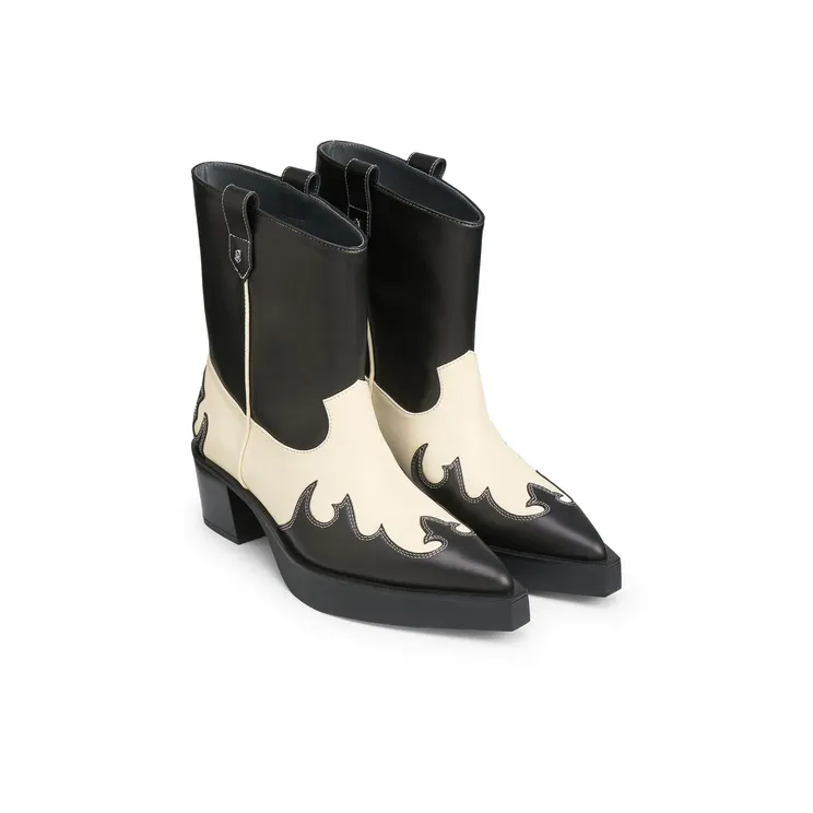 Lost In Echo Pointed Toe Black Platform High Heel Western Cowboy Boot Ankle Boots-2