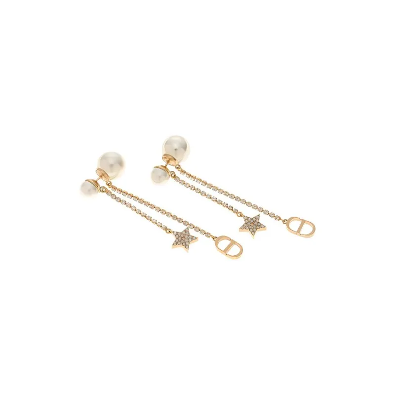 DIOR Metal, Faux Crystal, Resin Earrings Women's-2