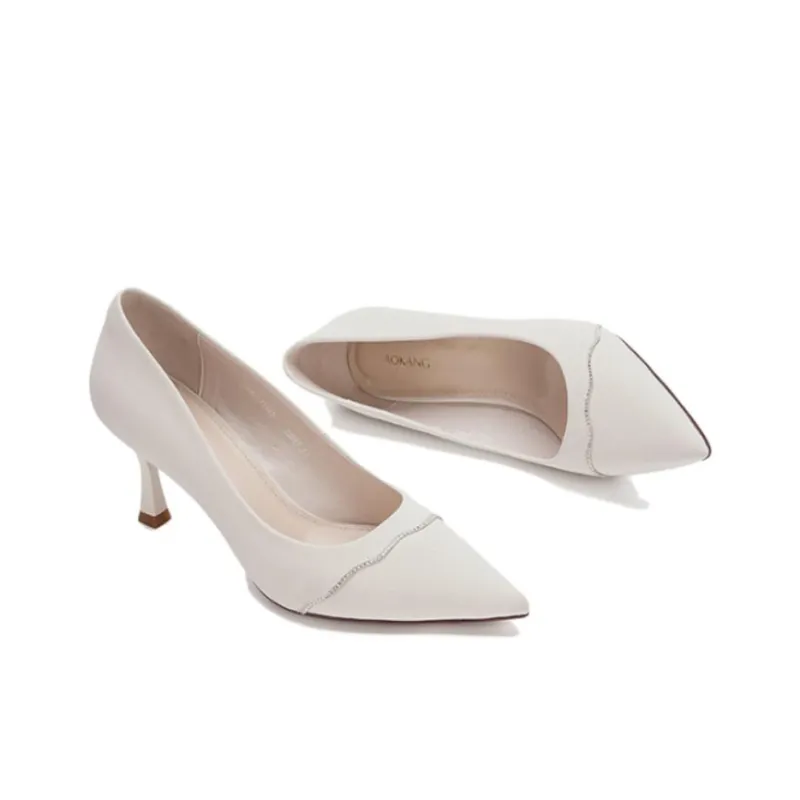 AOKANG Slim Heel High Heels 7.3cm Women's Ecru-3