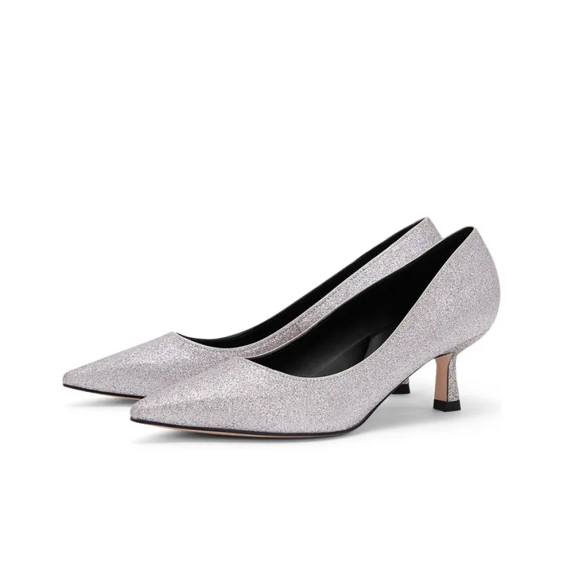 CHARLES&KEITH Small Ck Slim Heel High Heels 5.8cm Women's Silver-3