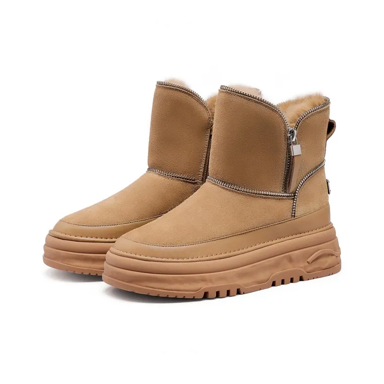 Suan Ba Hui Warm Water-Resistant Wear-Resistant Height Increasing Slip-Resistant Coverage Short Snow Boots Women's-3