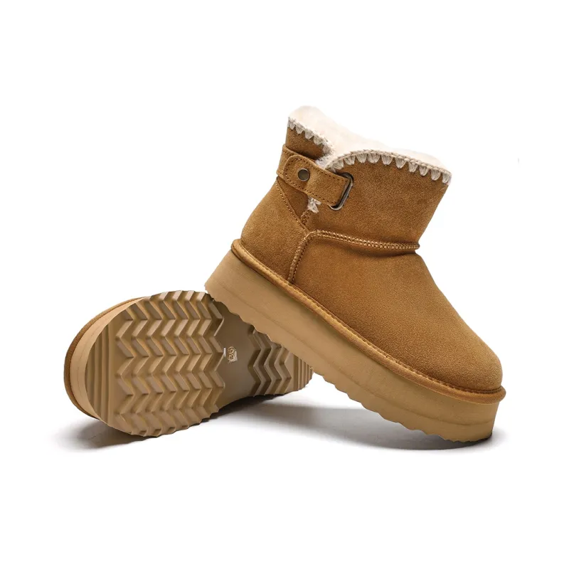 EBLAN Warm Wear-Resistant Slip-Resistant Ankle-Length Snow Boots Women's Chestnut-2