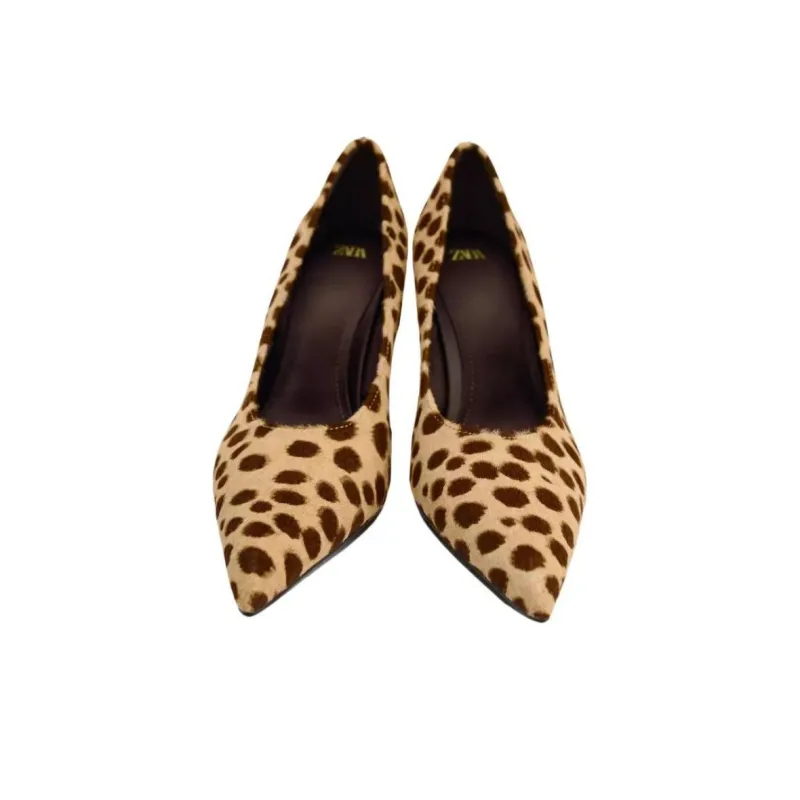 ZARA Slim Heel High Heels Women's Leopard Print-3