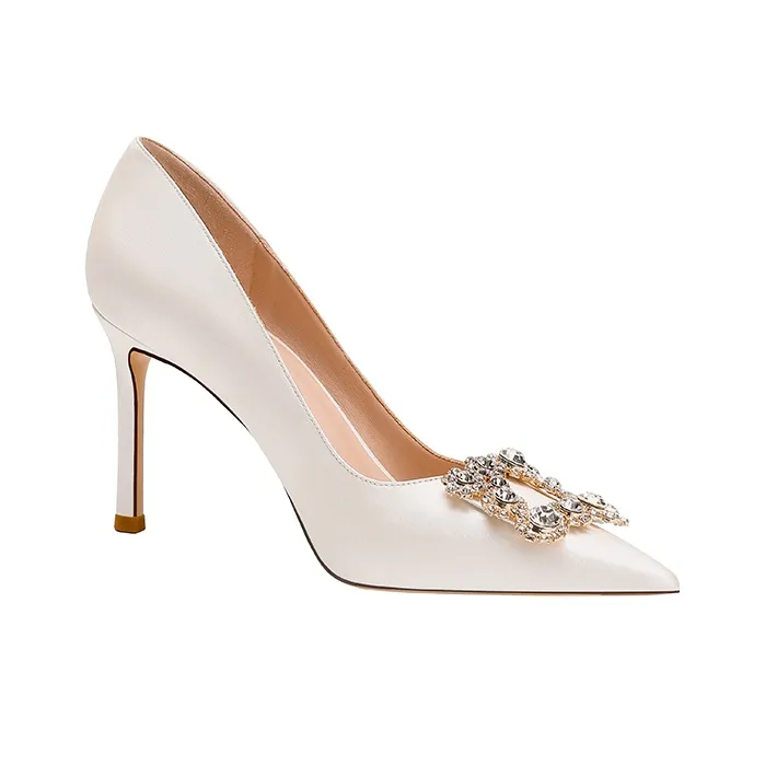 Li Ke Slim Heel High Heels Women's White-6