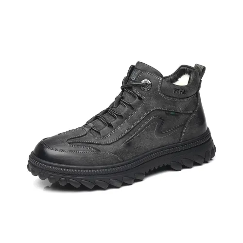 PEHL Cushioned Anti Slip And Wear Resistant Warm Mid Top Casual Shoes Men's Gray