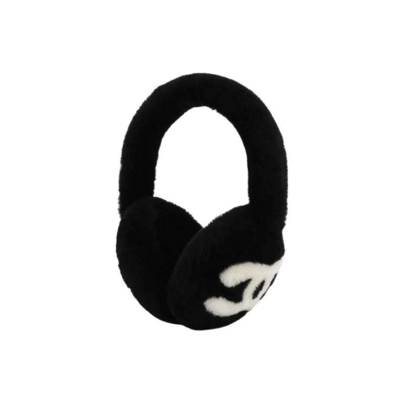 CHANEL Lambskin Shearling Earmuffs Women's Black-1
