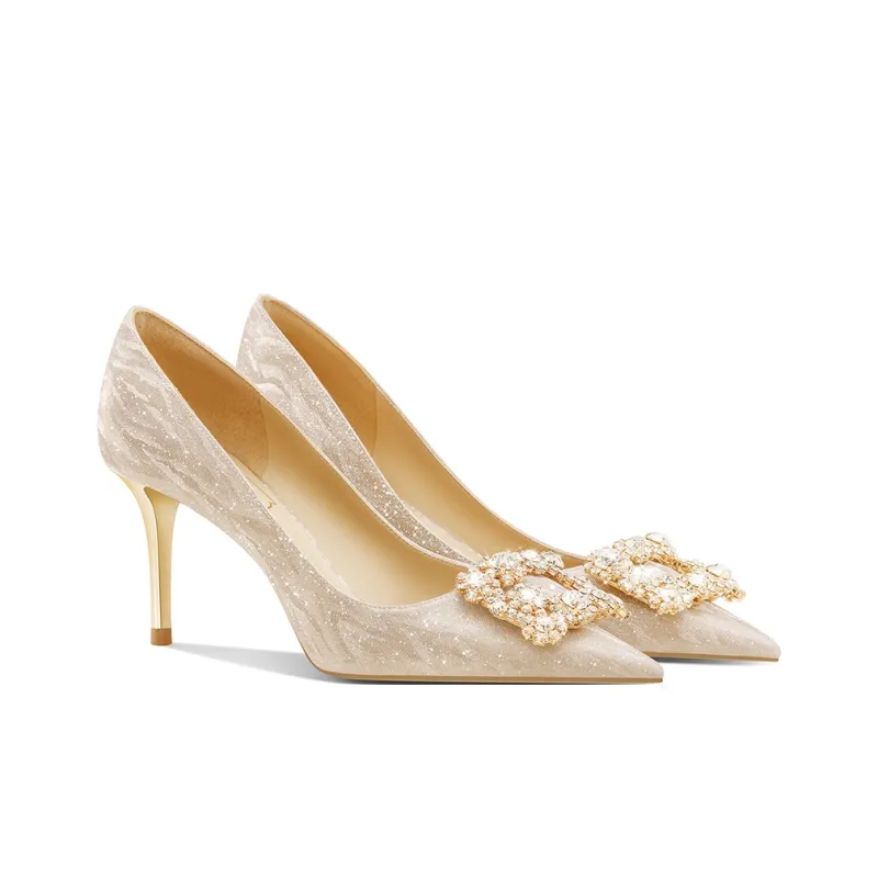 ROSE CASTLE Slim Heel High Heels 6.5cm Women's Gold-3