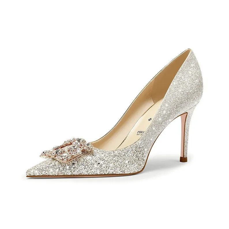 PJJUU Slim Heel High Heels 8.5cm Women's Light Gold-0